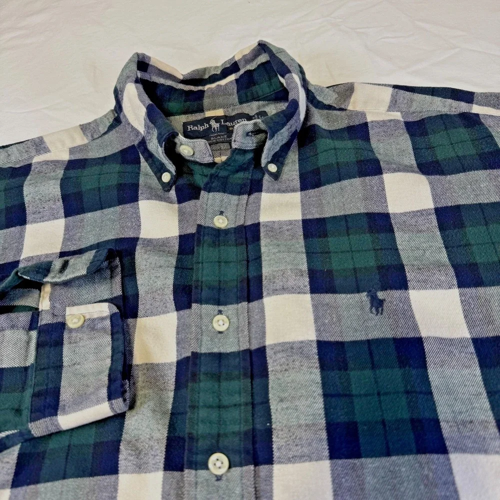 Vintage‎ Ralph Lauren Blake Shirt Green Blue Tartan Plaid Flannel Men's Size L